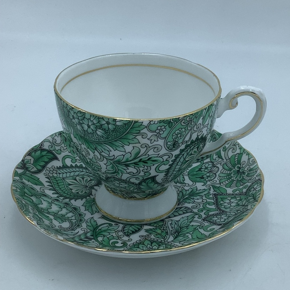 Royal Tuscan England Bone China Green Paisley Teacup and Saucer